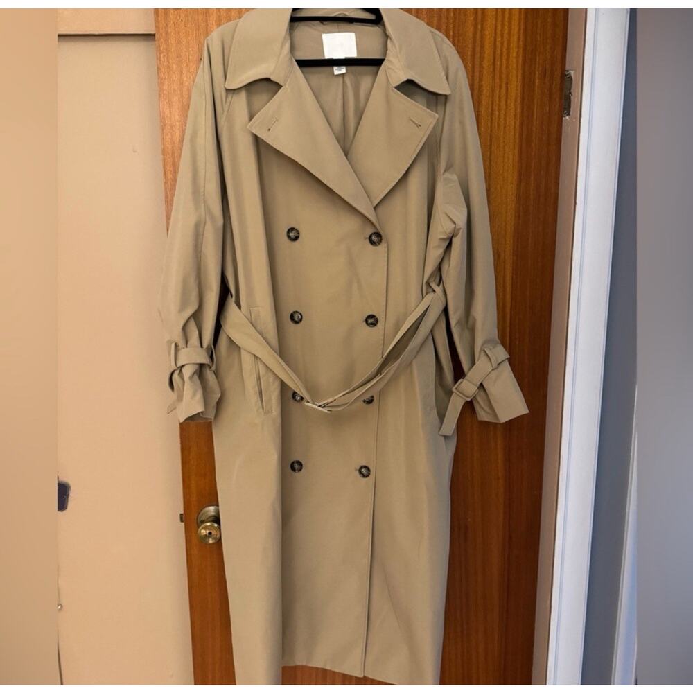 H&M Beige Double-Breasted Trench Coat with Black Buttons - Picture 4 of 14